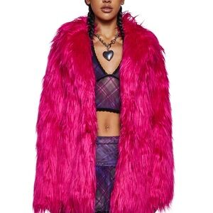Current Mood Hot Pink Faux Fur Coat